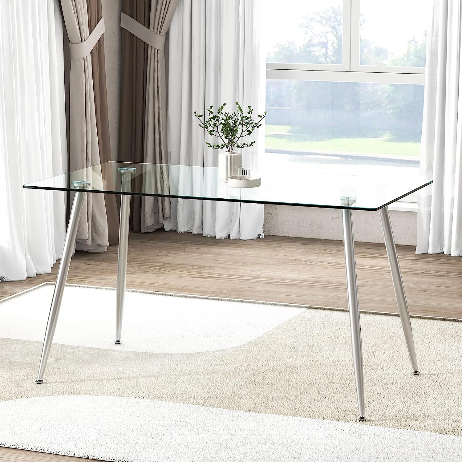 Glass Dining Table, Modern Rectangular Table - Tangkula